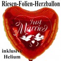 Just Married Riesen-Folienballon, Herzluftballon, Rot, inklusive Helium