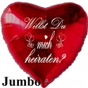 Großer Jumbo Herzluftballon in Rot. "Willst Du mich heiraten?" Inklusive Helium