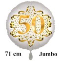 Jumbo Luftballon aus Folie zum 50. Geburtstag, Satin Weiß, 71 cm, rund, inklusive Helium