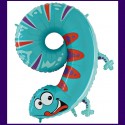 Riesenzahl-Luftballon aus Folie, Zahl 9, Eidechse, zum 9. Kindergeburtstag, ohne Helium