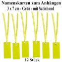 Tischkarten - Namenskärtchen - Grün, rechteckig mit Satinband, 12 Stück