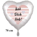 Hab Dich lieb! Herzluftballon aus Folie, Satinweiß, 70 cm, inklusive Ballongas-Helium