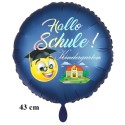 "Hallo Schule!" Kindergarten aus. Blauer, runder Luftballon, Satin de Luxe, ohne Helium-Ballongas