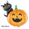 Halloween-Kürbis mit schwarzer Katze, Folienballon (ungefüllt)