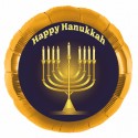 Folienballon Happy Hanukkah, 45 cm, Rundballon, Gold