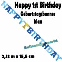 Geburtstagsbanner Happy 1st Birthday, blau zum 1. Geburtstag eines Jungen
