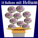 Happy Birthday Balloons zum 30. Geburtstag, 10 Ballons mit Helium zur Geburtstagsparty