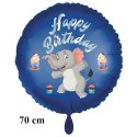 Happy Birthday großer Luftballon zum Kindergeburtstag mit Helium - Elefant, Satin de Luxe, Blau