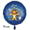 Happy Birthday großer Luftballon zum Kindergeburtstag mit Helium - Löwe, Satin de Luxe, Blau