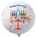 Folienballon Happy Chanukkah, 45 cm, Rundballon, Weiß