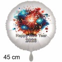 Silvester-Rundballon weiß aus Folie, "Happy New Year - 2026"