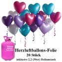 Helium- Einwegbehälter mit 20 Herzluftballons aus Folie (Farbauswahl)