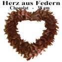 Herz aus Federn, 38 cm, Chocolat, Dekoration Hochzeit