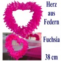 Herz aus Federn, 38 cm, Fuchsia, Dekoration Hochzeit