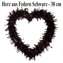 Herz aus Federn, 38 cm, Schwarz