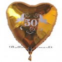 Goldene Hochzeit, goldener Herzballon aus Folie mit Helium, 50-Gold