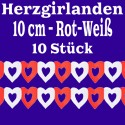 Herzgirlande Rot-Weiß 10 cm, 10 Stück