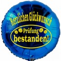 Herzlichen Glückwunsch! Prüfung bestanden! Blauer Luftballon mit Helium-Ballongas, Ballongrüße