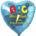 Alles Gute zum Schulanfang, Herzluftballon aus Folie, Türkis, mit Helium-Ballongas