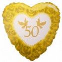 Goldene Hochzeit, Herzluftballon aus Folie, Zahl 50 mit Rosen und Tauben, inklusive Ballongas