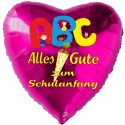 Alles Gute zum Schulanfang, Herzluftballon aus Folie, Pink, mit Helium-Ballongas