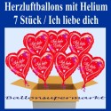 Ich liebe Dich, 7 Herzluftballons mit Herzen, inklusive Helium