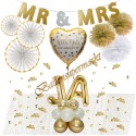 Deko-Set mit Luftballons zur Hochzeit, Alles Gute zur Hochzeit Weiß-Gold