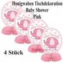 Baby Shower Pink, Honigwaben-Tischdeko zu Babyparty und Geburt eines Mädchens