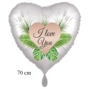 I Love You - Herz. Herzluftballon aus Folie, Satinweiß, 70 cm