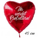 Ihr werdet Großeltern! Herzluftballon aus Folie, Rot, 45 cm, inklusive Helium-Ballongas