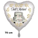 Just Married Auto Gold, Jumbo-Herz, Folienballon zur Hochzeit ohne Helium-Ballongas