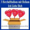 Ich liebe Dich, 3 Herzluftballons mit Herzen, inklusive Helium