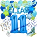Happy Birthday Blau, individuelles Kindergeburtstagsdeko-Set mit Namen und Luftballons zum 11. Geburtstag, 38-teilig