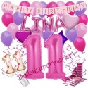Happy Birthday Pink, individuelles Kindergeburtstagsdeko-Set mit Namen und Luftballons zum 11. Geburtstag, 38-teilig