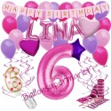 Happy Birthday Pink, individuelles Kindergeburtstagsdeko-Set mit Namen und Luftballons zum 6. Geburtstag, 38-teilig