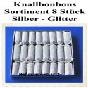 Knallbonbons-Sortiment, Silber-Glitter, 8 Stück