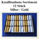 Knallbonbons-Sortiment, Silber-Gold, 18 cm, 12 Stück