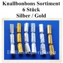 Knallbonbons-Sortiment, Silber-Gold, 18 cm, 6 Stück