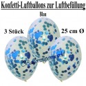 Konfetti-Ballons, Latex 25 cm Ø, 3 Stück, Transparent, gefüllt mit Konfetti in Blau