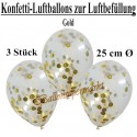 Konfetti-Ballons, Latex 25 cm Ø, 3 Stück, Transparent, gefüllt mit Konfetti in Gold