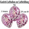 Konfetti-Ballons, Latex 25 cm Ø, 3 Stück, Transparent, gefüllt mit Konfetti in Pink