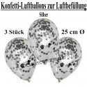 Konfetti-Ballons, Latex 25 cm Ø, 3 Stück, Transparent, gefüllt mit Konfetti in Silber