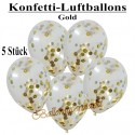 Konfetti-Ballons, Latex 30 cm Ø, 5 Stück, Transparent, gefüllt mit Konfetti in Gold