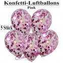 Konfetti-Ballons, Latex 30 cm Ø, 5 Stück, Transparent, gefüllt mit Konfetti in Pink