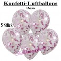Konfetti-Ballons, Latex 30 cm Ø, 5 Stück, Transparent, gefüllt mit Konfetti in Rosa