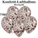Konfetti-Ballons, Latex 30 cm Ø, 5 Stück, Transparent, gefüllt mit Konfetti in Rosegold