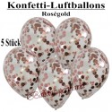 Konfetti-Ballons, Latex 30 cm Ø, 5 Stück, Transparent, gefüllt mit Konfetti in Rosegold