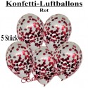 Konfetti-Ballons, Latex 30 cm Ø, 5 Stück, Transparent, gefüllt mit Konfetti in Rot