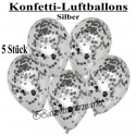Konfetti-Ballons, Latex 30 cm Ø, 5 Stück, Transparent, gefüllt mit Konfetti in Silber