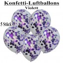 Konfetti-Ballons, Latex 30 cm Ø, 5 Stück, Transparent, gefüllt mit Konfetti in Violett